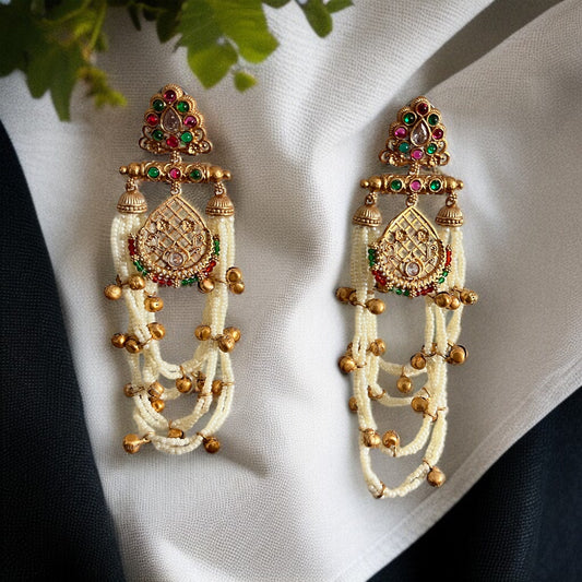 Pearl Kashmiri Brass Earrings