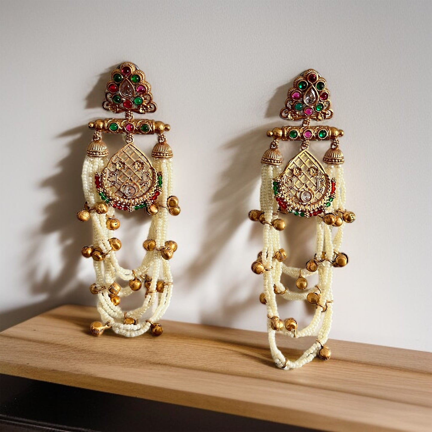 Pearl Kashmiri Brass Earrings