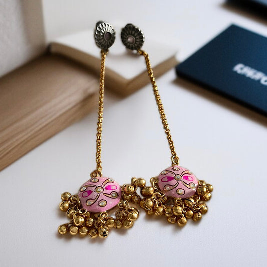 Hanging Chain Handprint Ghungroo Earrings