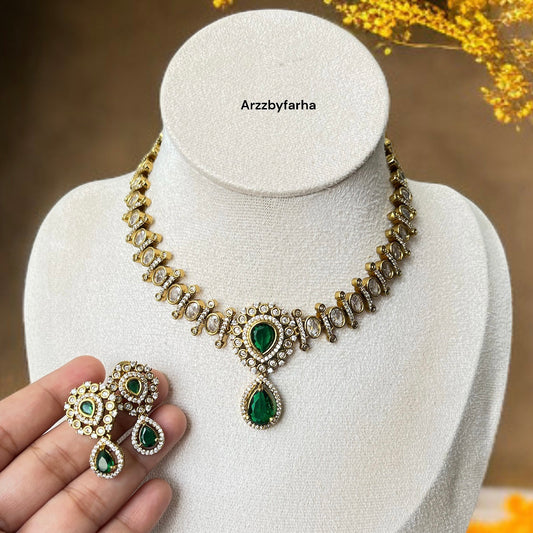 Green Stone Moissanite Necklace Set