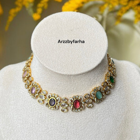 Multicolor Stone Moissanite Necklace Set