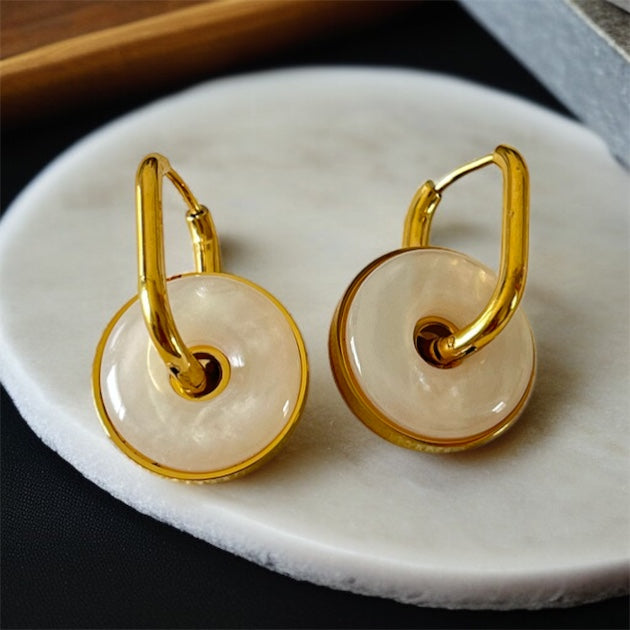 White MOP Hoop Earrings