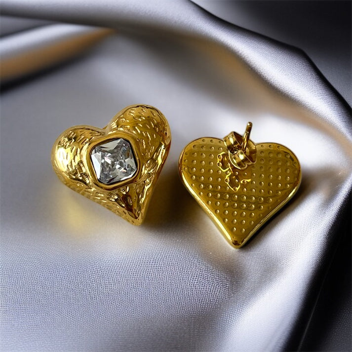 White Stone Heart Studs Earrings