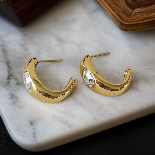 White Stone Hoop Earrings