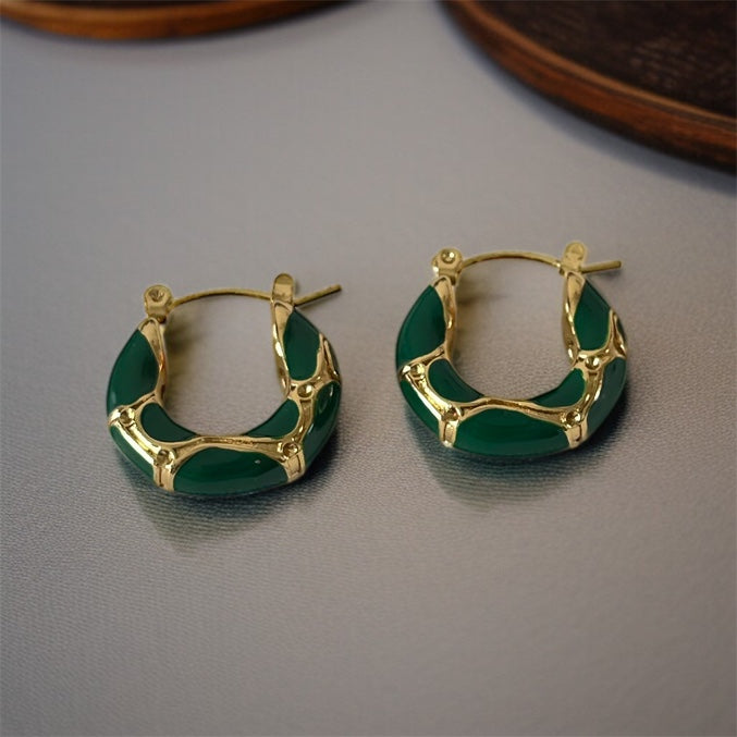 Green & Gold Hoop Earrings