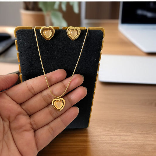 Heart Pendant Studs Combo Set