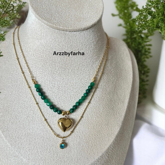 Heart Green Beads Necklace