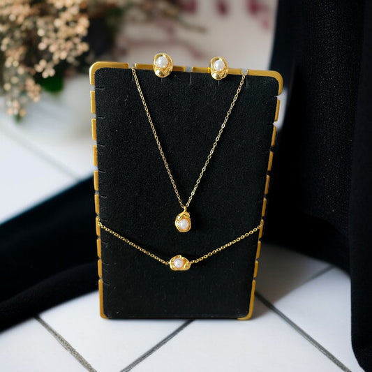 Set 3 pearl Pendant Bracelet & Studs combo