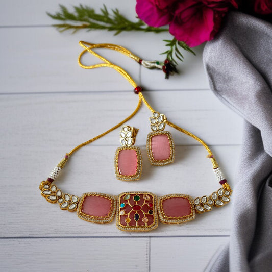 Pink Choker Necklace Set