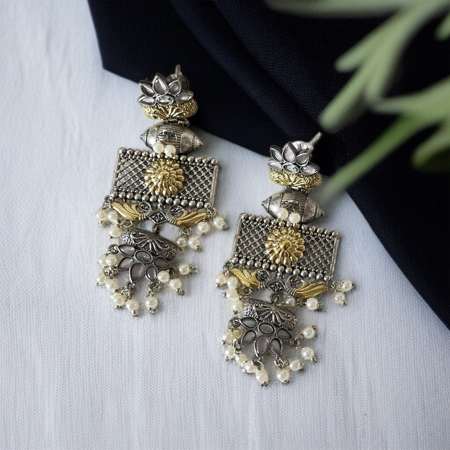 Dual Tone Dangler Earrings