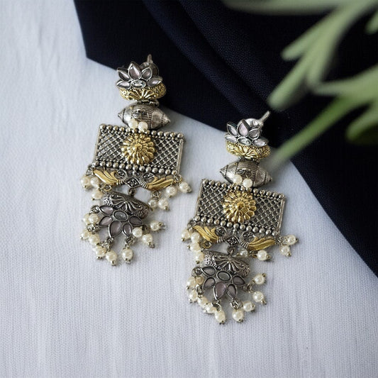Dual Tone Dangler Earrings