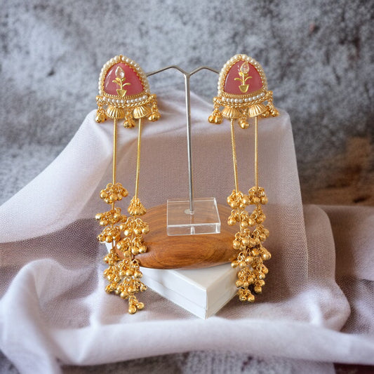 Pink Ghungroo Kashmiri Earrings