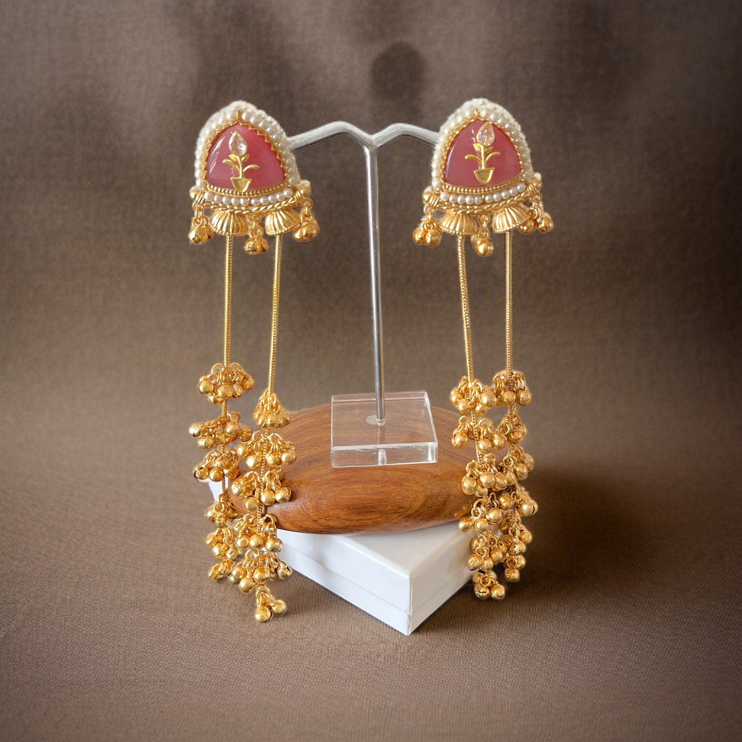 Pink Ghungroo Kashmiri Earrings