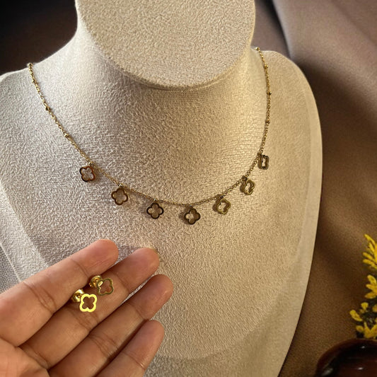 Clover Necklace Studs Combo Set