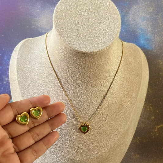 Heart Pendant Studs Combo Set