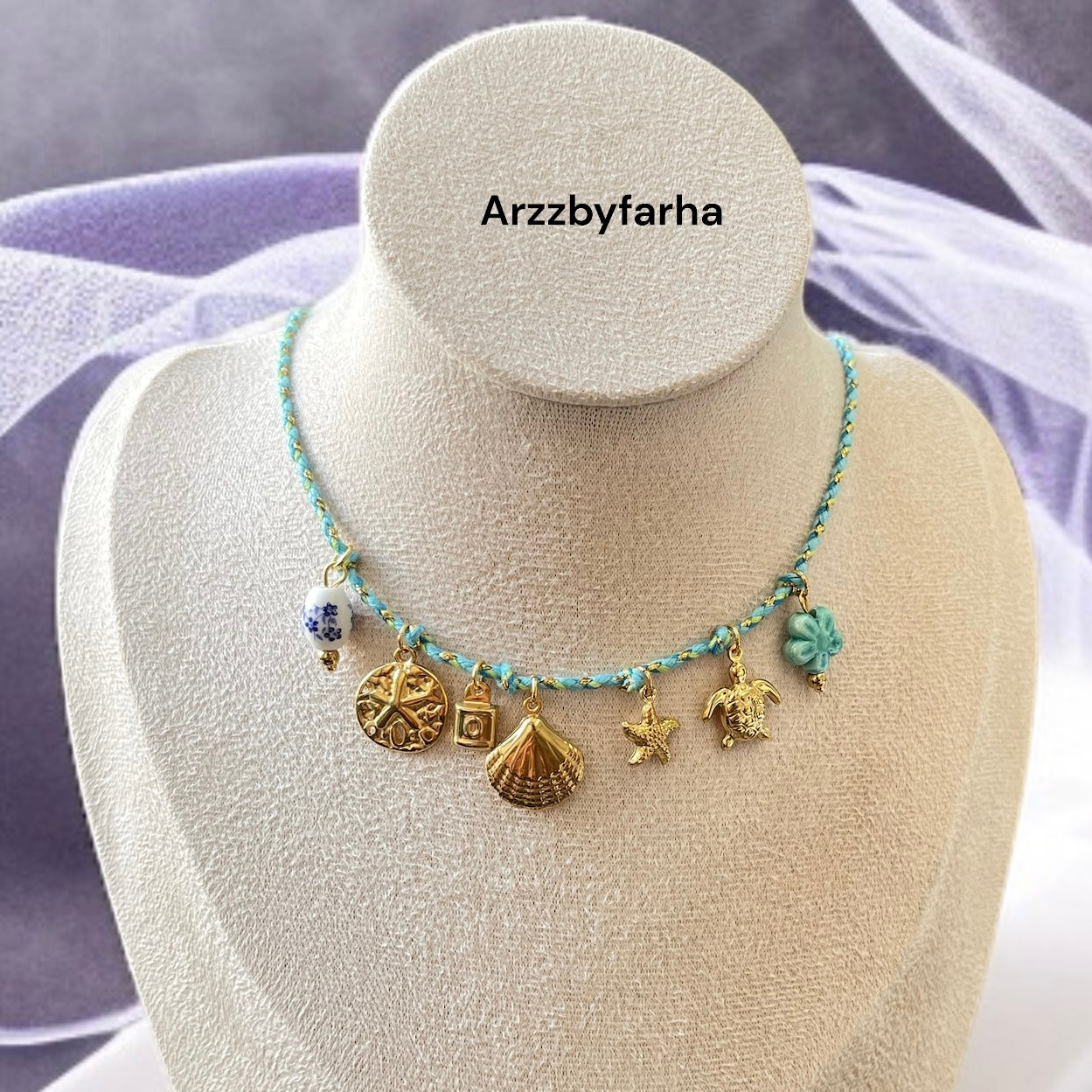 Blue Thread Multicharms Necklace