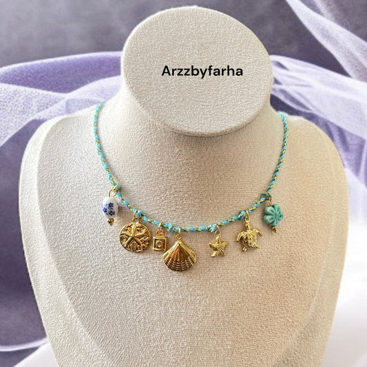Blue Thread Multicharms Necklace