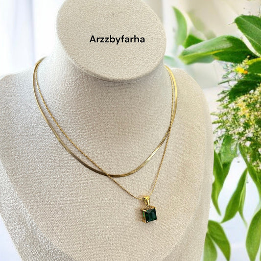 Green Double Layer Chain Necklace