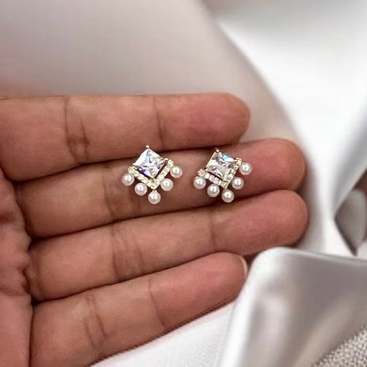 Crystal Pearl Studs Earrings