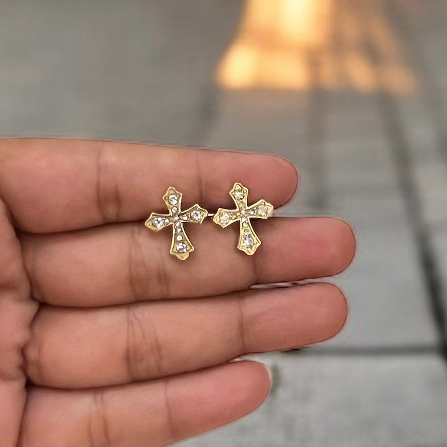 AD Studded Cross Studs Earring