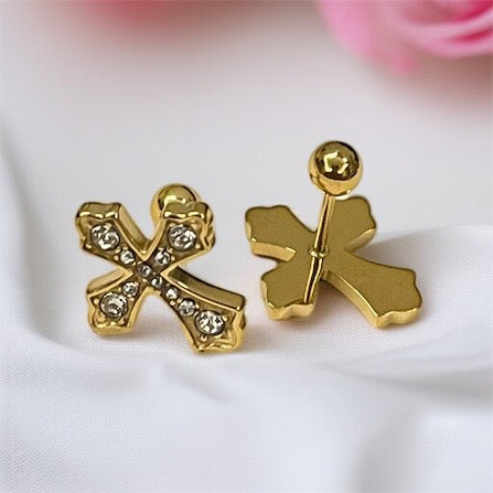 AD Studded Cross Studs Earring