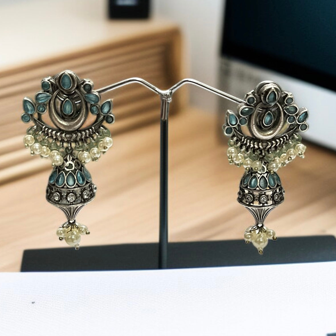 Silver Oxidised Drop Earrings