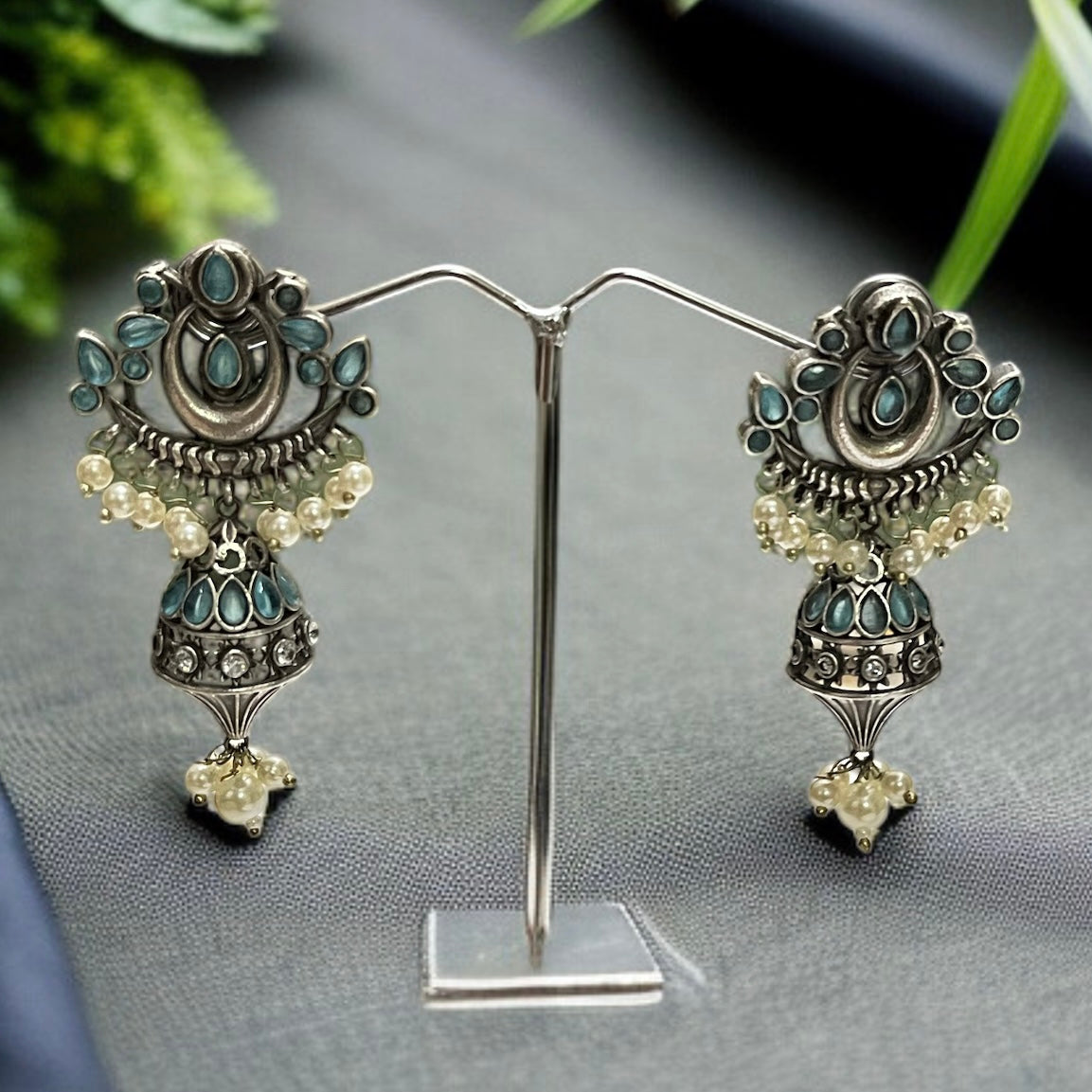 Silver Oxidised Drop Earrings