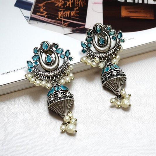 Silver Oxidised Drop Earrings