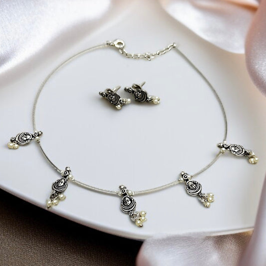 Invisible Silver Oxidised Necklace Set