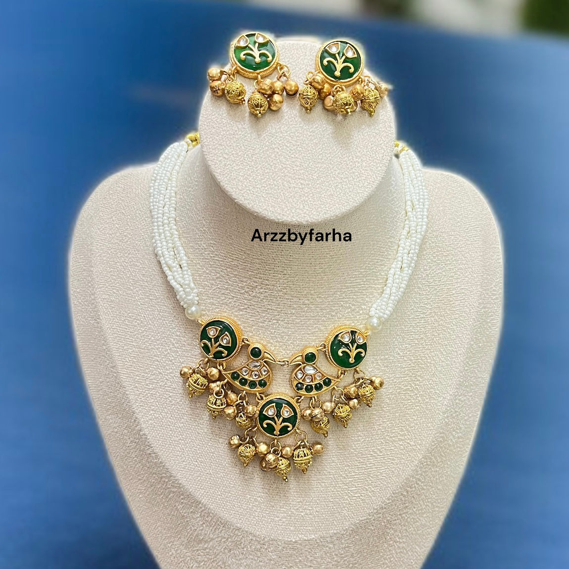 Green Stone Ghungroo Necklace Set