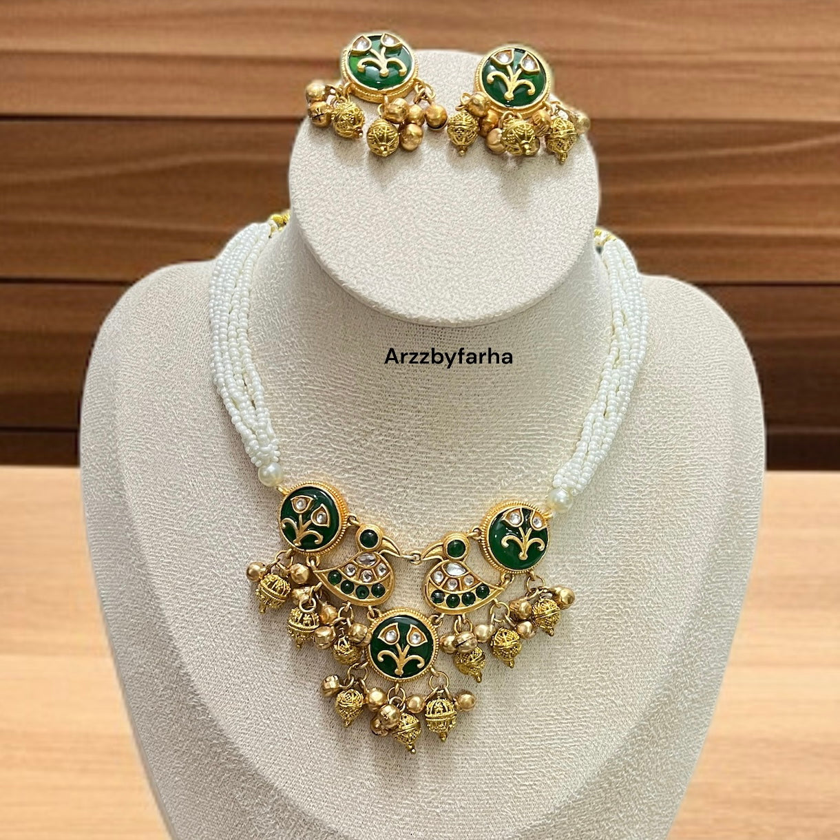 Green Stone Ghungroo Necklace Set