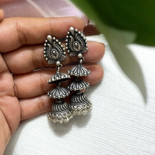 Silver Oxidised Jhumkas Earrings