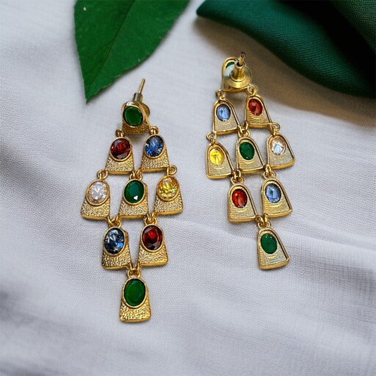 Brass Stone Drop Earrings