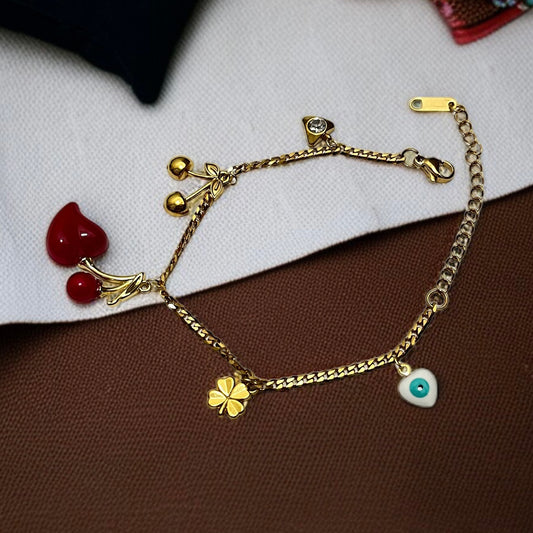 Red Heart Clover Chain Bracelet