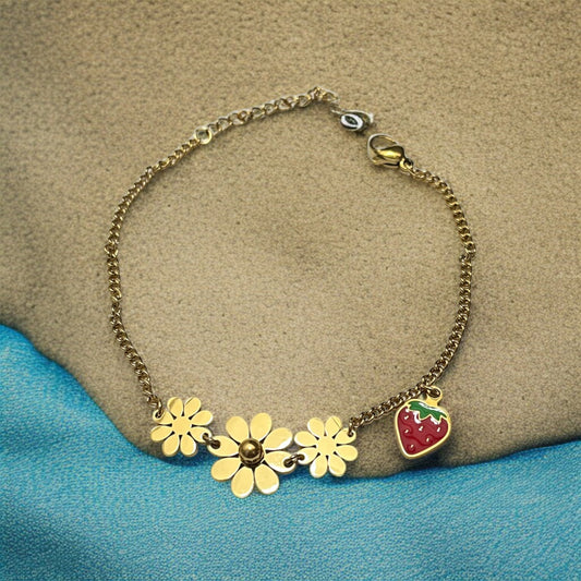 Strawberry Flower Chain Bracelet