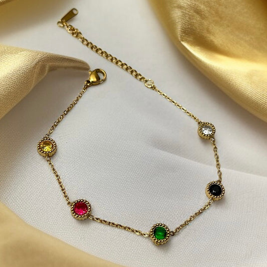 Multicolor Stone Chain Bracelet
