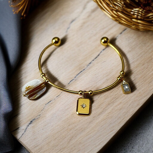 MOP Gold Bar Charms Bracelet