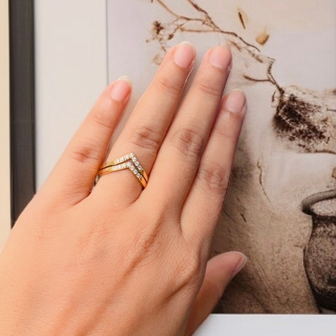 AD Studded V Shaped Ring