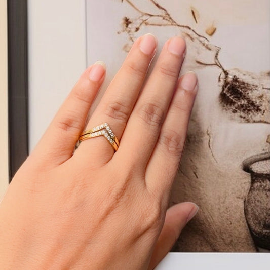 AD Studded V Shaped Ring