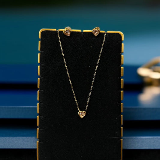 Heart Pendant Studs Necklace Combo Set
