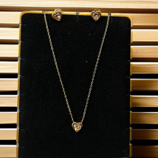 Heart Pendant Studs Necklace Combo Set