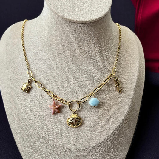 Multicolor Charms Link Chain Necklace