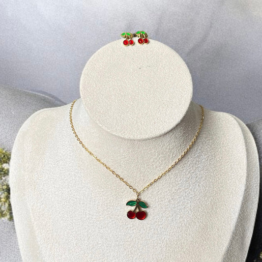 Cherry Studs Chain Necklace Combo