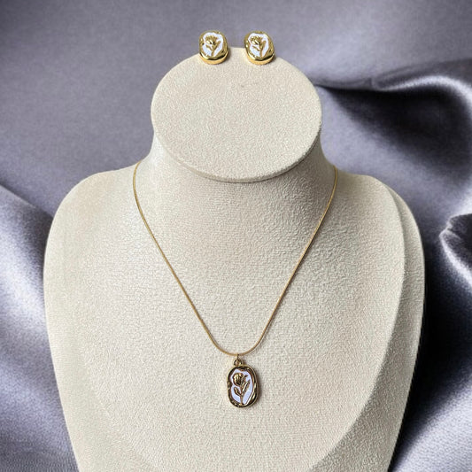 Rose Pendant Studs Necklace Combo