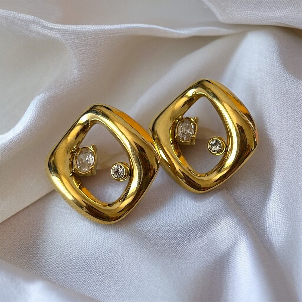 Gold Square Studs Earrings