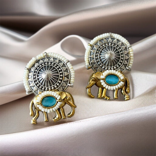 Dual Tone Elephant Studs Earrings