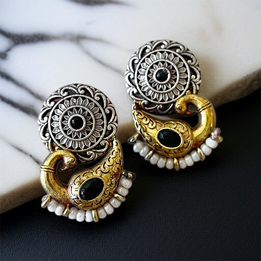 Dual Tone Peacock Studs Earrings