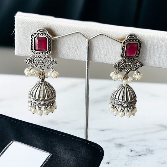 Ruby Pink Jhumkas Earring