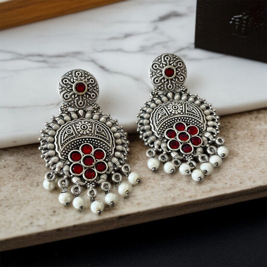 Red Stone Chandbali Earring