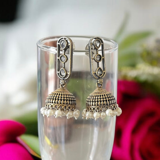 Dual Tone Jhumki Earrings